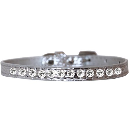 MIRAGE PET PRODUCTS One Row Clear Jewel Croc Dog CollarSilver Size 14 720-05 SVC14